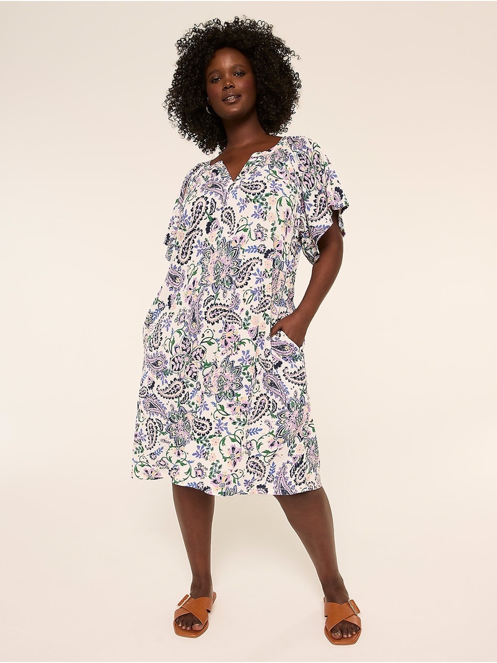 Lane Bryant White Paisley Floral V-Neck Midi Dress